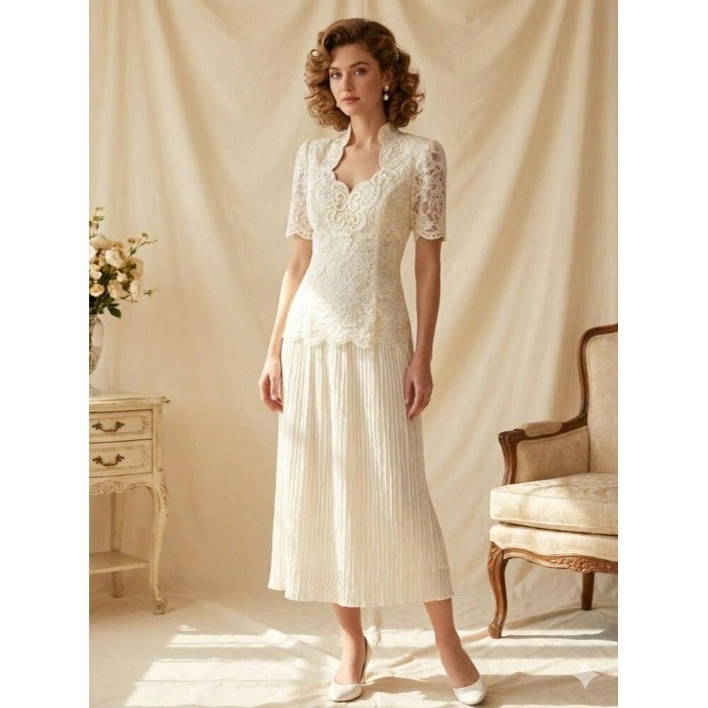 Vtg 80s Scott McClintock Vintage Dress Ivory Lace Wedding Cottage Core Size 10